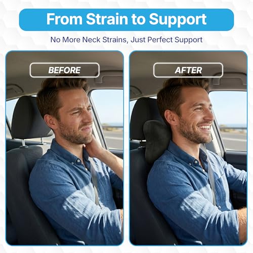 Image of KINGSWAY Car Accessories Bow Shape Neck Rest Seat Cushion, Universal Use Car Neck Pillow, Memory Foam Pillow in Black, Super Soft and Super Travel Comfort Design Headrest Cushions, Pack of 2