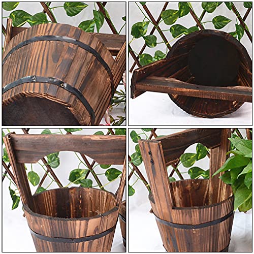 Generic 2Pcs Rustic Whiskey Barrels Bucket Wooden Rain Barrel Planter Balcony Hanging Half Barrel Planters Outdoor Garden Planter Box, 27X23X13Cm, 5U14O1327Vzm1U5 #TOP3