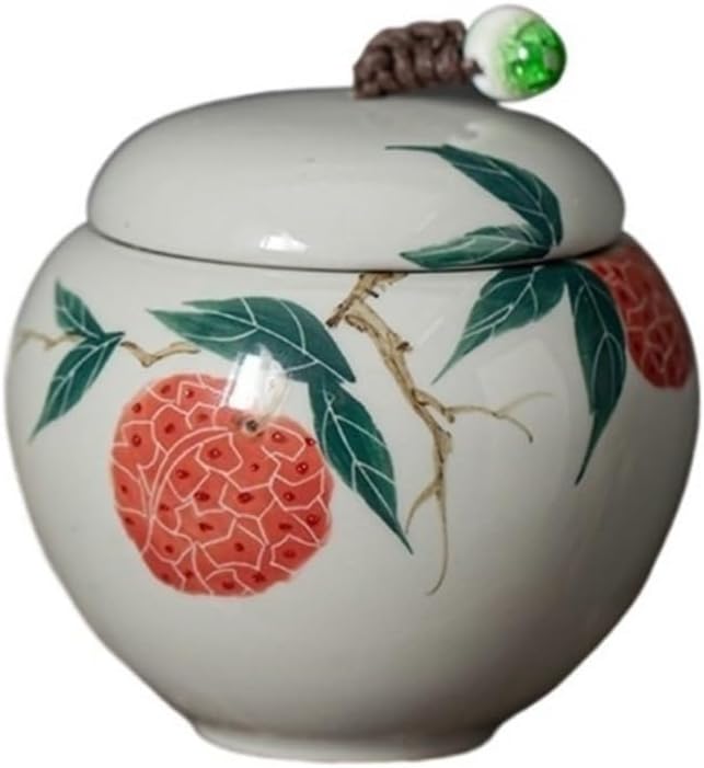 Tea Container Hand Painted Sealed Tea Canister Small Portable Ceramic Travel Storage Container(Red)