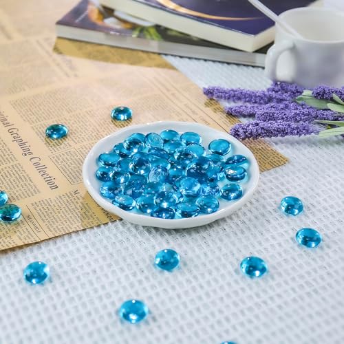 Image of CYS EXCEL Light Blue Glass Gemstone Beads Vase Fillers (6 LBS) Flat Marble Beads Multiple Color Choices Aquarium Decor Rocks Floral Stones Decorative Mosaic Glass Gem Pebbles