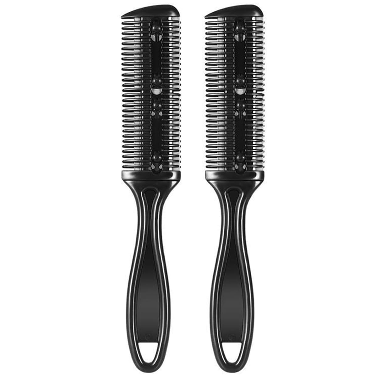 2 Piezas Peine de Afeitar y Corte Profesional, Cortador de Pelo de Doble Cara Recortador de Plástico con Navaja, Kit de Peine para Adelgazar el Cabello