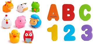 Munchkin Farm Animal Squirts Baby Bath Toy, 8 Pack & 11020 Bath Letters and Numbers