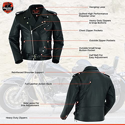 Daniel Smart Men Motorcycle Leather Jacket Black Economy Biker Leather Jacket With Concealment Armory Pocket #TOP3