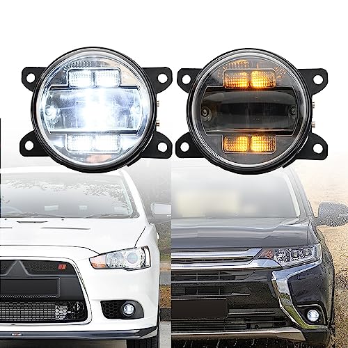 NSLUMO LED-Nebelscheinwerfer DRL Tagfahrlicht für Mitsubishi Lancer Ralliart Pajero Outlander L200 ASX Frontstoßstange Nebelscheinwerfer Reflektoren Blinker DLR-Lauflicht 2 Stück klare Linse