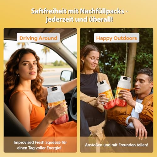 【Upgraded】Fine Life Pro Wiederaufladbarer Tragbarer Mixer/Entsafter/Blender, Neuer 1200ML Smoothie Maker mit Digitalanzeige für Gemüse und Obst, Zwei Modi, Leicht Zu Reinigen, 3D-10 Klinge, BPA Frei