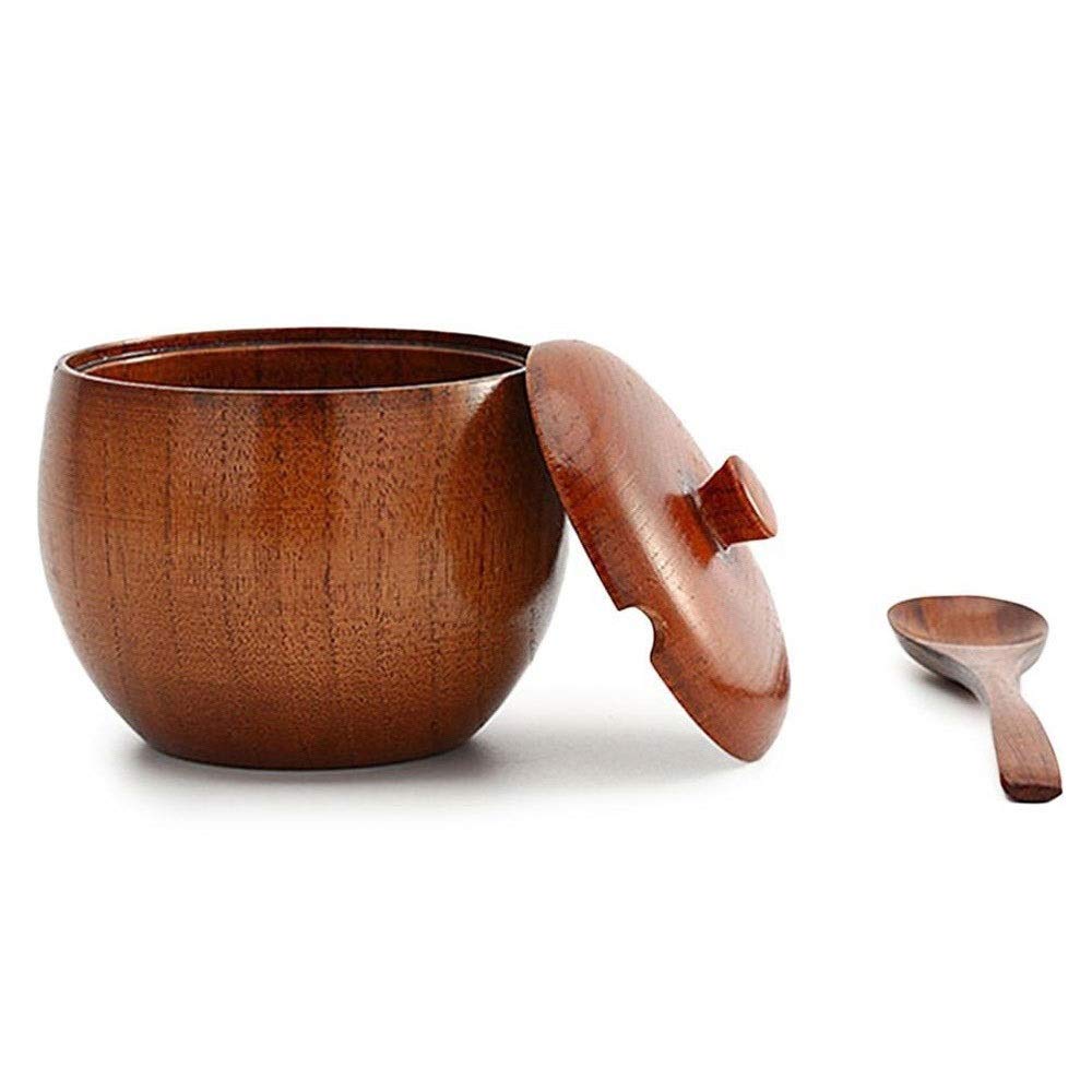 Pots à épices en verre, Pots d'assaisonnement Pot d'assaisonnement en bois de style japonais Pot à épices avec cuillère et couvercle, boîte d'assaisonnement de cuisine à domicile, salières et poivrièr