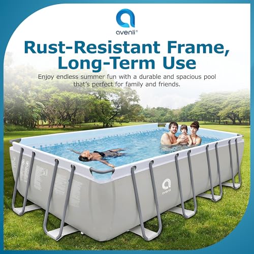 JLeisure Avenli 18 by 10 by 4 Feet Outdoor Backyard Above Ground Rectangular Steel Frame Swimming Pool for Adults and Kids with Repair Kit, Gray - Thumbnail 3