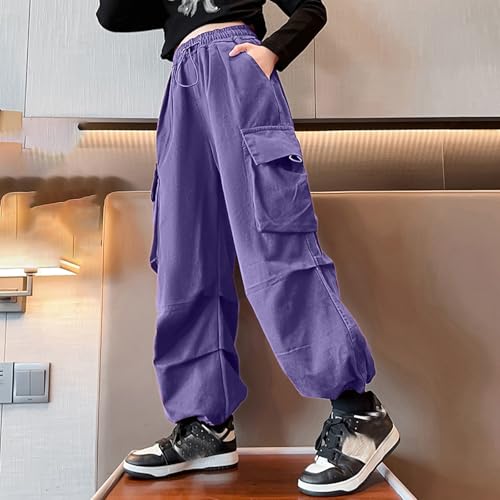 Girls Cargo Pants Casual High Waisted Drawstring Sweatpants with Pockets for Kids Loose Fit Streetwear3