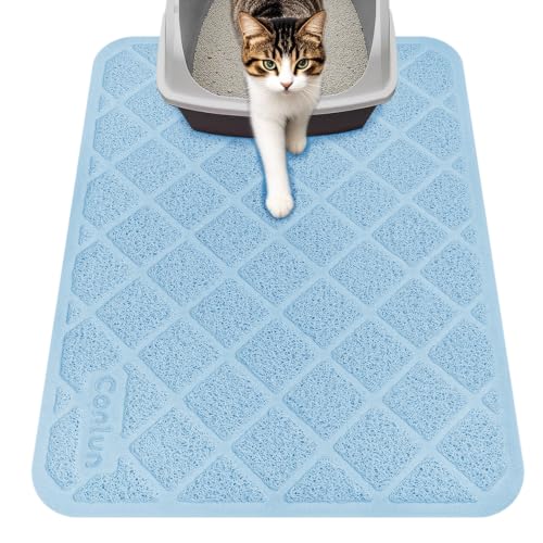 Image of Conlun Cat Litter Mat Litter Trapping Mat, Premium Durable PVC Grid Mesh with Scatter Control, Non-Slip, Less Waste Cat Litter Box Mat, Soft on Kitty's Paws, Urine Waterproof, 24 inch x 17 inch Light Blue