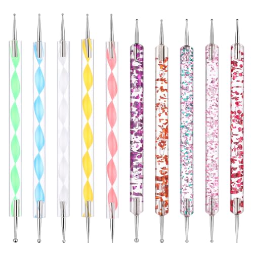 10 Stück Dotting Pen Nail Art Dotting Tools Strass Nail Design Marbleizing Werkzeug für Punkte und zum Marmorieren