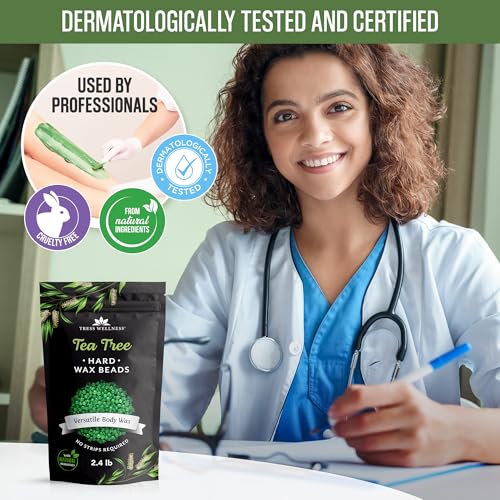 Image of Tress Wellness Wax Beads - Safe for Skin - Dermatologically Tested - At-Home Kit for Bikini, Brazilian & Full Body - Tea Tree 2.4 lb F8