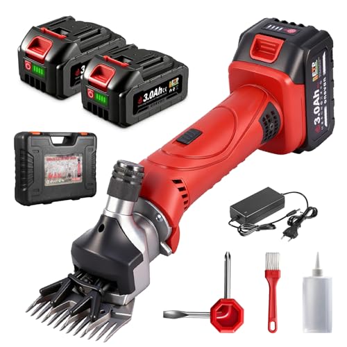 ONEVAN Tondeuse à moutons sans fil, 500 W, 6 vitesses, 13 dents avec deux batteries 2 batteries de 3.0Ah, pour moutons, alpagas, chèvres et chevaux