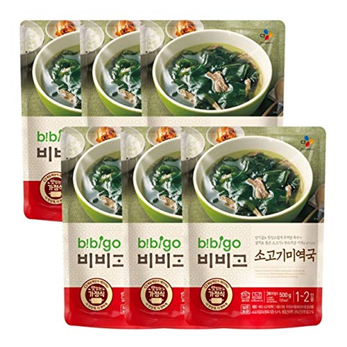 �؍��̃r�r�S6�p�b�N���O�Ƀp�b�P�[�W�����ꂽ�C���X�[�v500 g 6 Packs of Korean Bibigo Pre-made Packaged Seaweed Soup 500g