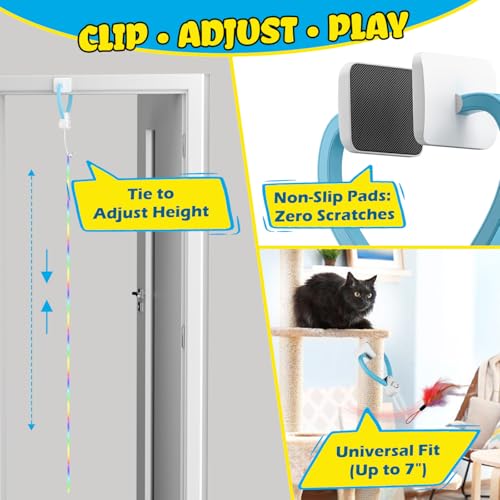 Image of Smart Automatic Door Hanging Cat Toy for Indoor Cats - Electric Interactive Feather Wand, Mouse & Worm Set, 360 Rotating, Type-C Rechargeable, Quiet Self Play Enrichment for Bored Kittens