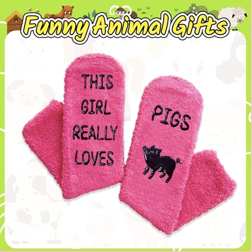 HAPPYPOP Novelty Animal Gifts for Women - Fuzzy Cow Horse Pig Duck Socks for Animal Lovers4