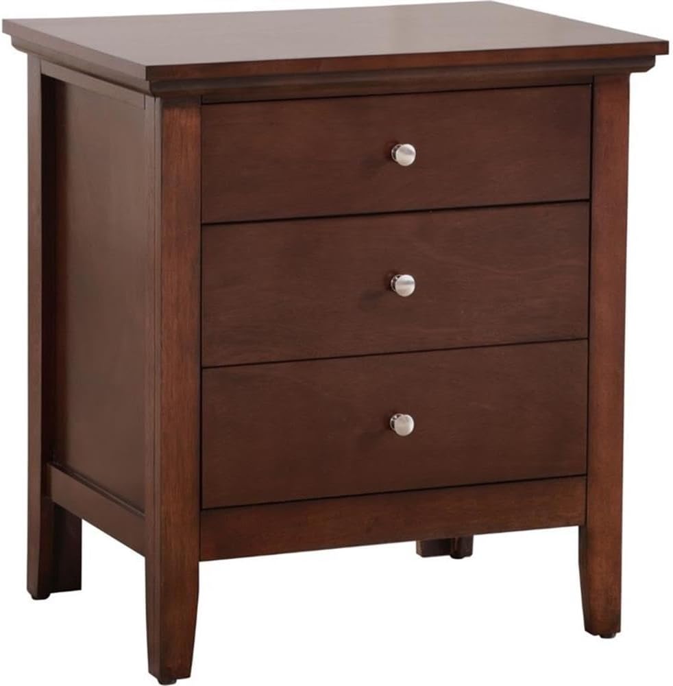 Pemberly Row Contemporary Solid Wood Nightstand, 3 Drawers, Yellow Finish, Wood Veneer Construction, Nickel Hardware, 26 in H x 24 in W x 18 in D, Fully Assembled Bedroom Furniture