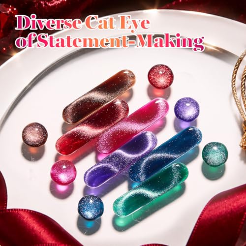 Image of Beetles Cat Eye Gel Nail Polish Set - 6 Colors 15ML Full Size Glitter Gel Polish Kit Red Pink Brown Burgundy Purple Blue Green Magnetic Stunning Effect Soak Off UV Nail Art DIY Home Manicure Gifts