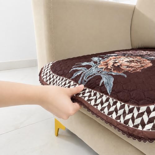 Image of Homerz 'Brooklyn Series' Premium Sofa Cover | Quilted Floral Design | Non-Slip Washable Sofa Protector | Soft Anti Slip Fabric (Ny Brown, 1 Seater, Only Seat Cover)