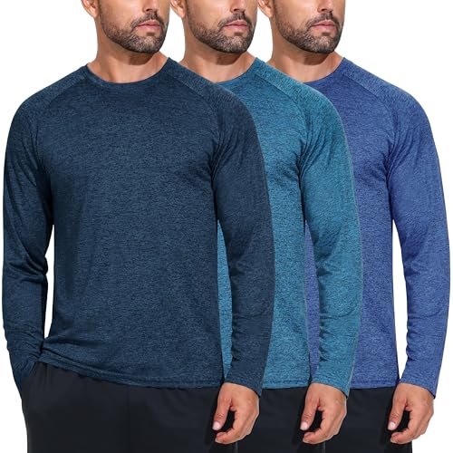 3 Pack Moisture-Wicking Long Sleeve T-Shirts for Men - Lightweight Quick-Dry Casual Tee Shirt for Gym Workout Running