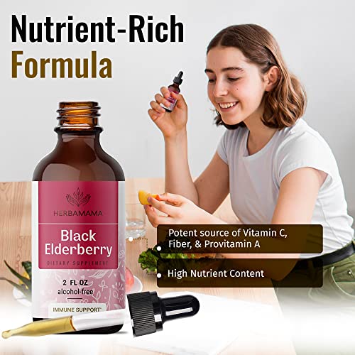 Herbamama Elderberry Liquid Extract - Organic Black Elderberry Cough Drops Supplements - Elderberry Tincture For Adults - Alcohol-Free Vitamins - Vegan - 2 Fl Oz #TOP2