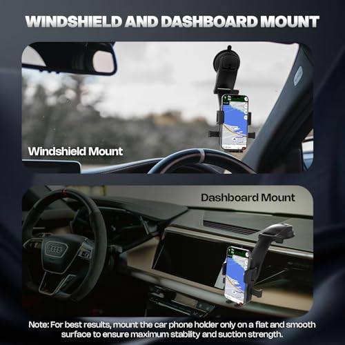 Image of Amkette iGrip Drive Dash Car Mobile Holder for Dashboard, Mobiles Holder for car Dashboard with 360 Rotation, One -Touch Lock & Release Adjustable Mount with Strong Suction Cu (Black)