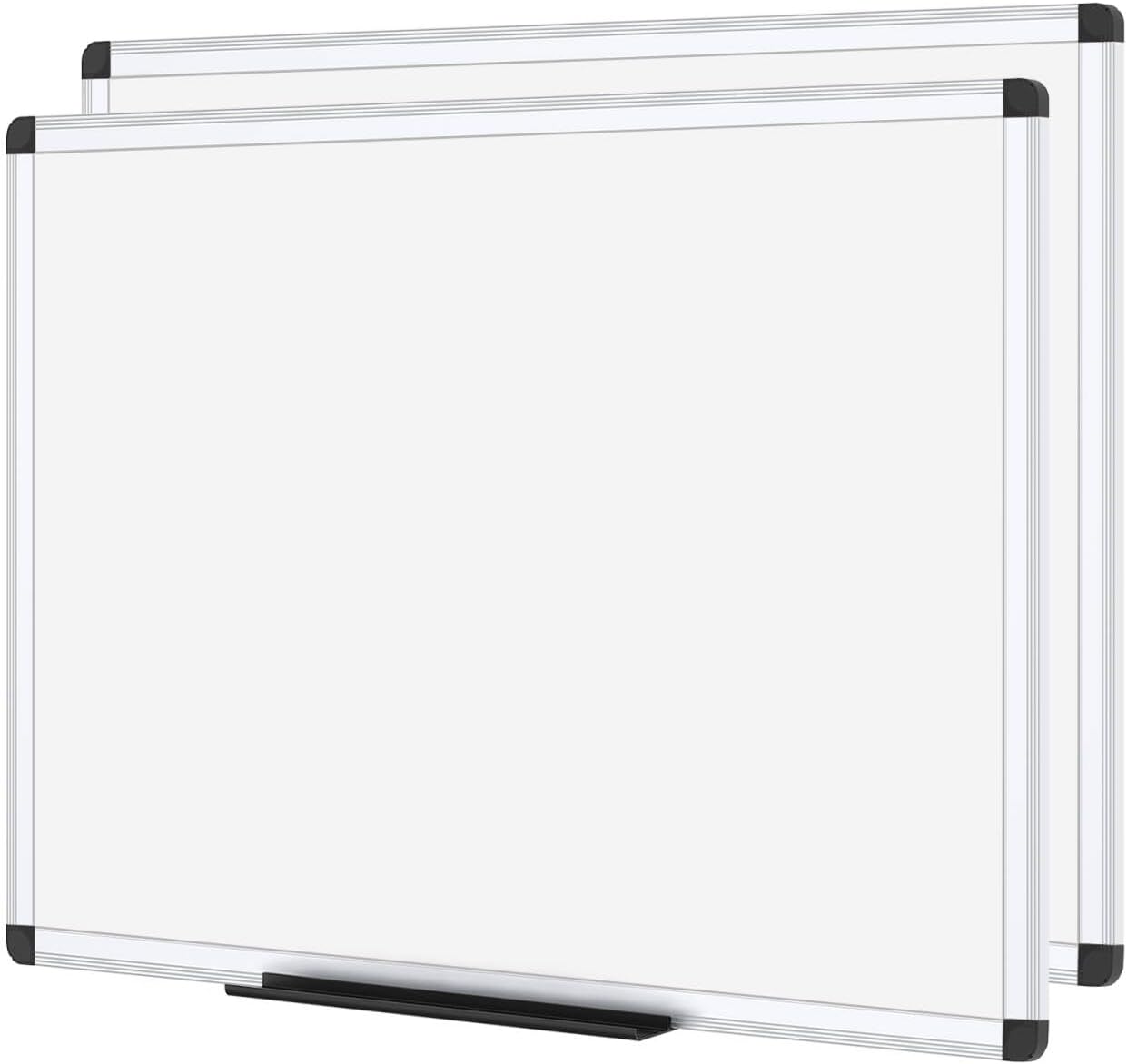 VIZ-PRO Magnetic Whiteboard 90 x 60 cm, 2 Pack, Dry Erase White Board with Pen Tray, Silver Aluminium Frame, Dry Wipe Writing Board for Office, Home & School