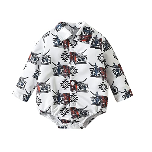 Image of Kayotuas Western Baby Boy Clothes Cowboy Shirt Romper Long/Short Sleeve Button Down Onesie Bodysuit Infant Gentleman Outfits