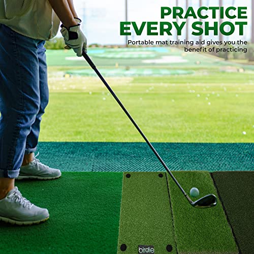 Birdie Golf Turf Practice Mat – Large 3-In-1 Golf Hitting Mat With Different Artificial Grass Turfs – Practical And Versatile Golf Swing Mat For Indoor/Outdoor Use – Non-Slip Rubber Base #TOP5