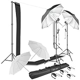 HYJ-INC Photography Umbrella Continuous Lighting Kit,Muslin Backdrop Kit(White Black), Backdrop Clip