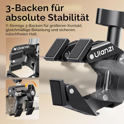 ULANZI C078 Magic Arm mit Klemme, Overhead Stativ mit 360°-Kugelkopf, Klemmstativ mit Handyhalterung, 1/4\- und ARRI-Positionierstifte, kompatibel mit iPhone, Licht, Webcam, Max. Belastung 1kg