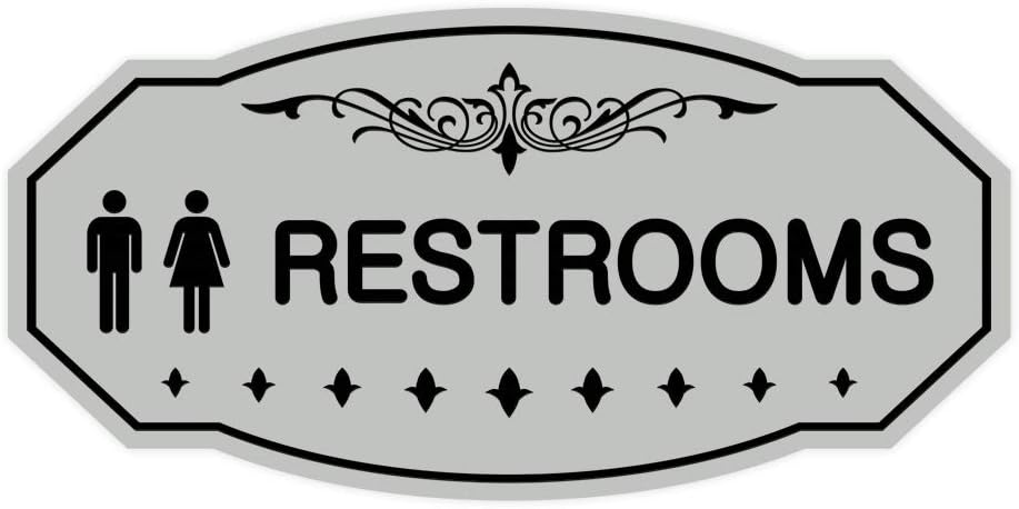 Signs ByLITA Victorian Unisex Restroom Sign (Lt Gray) - Medium 1 Pack