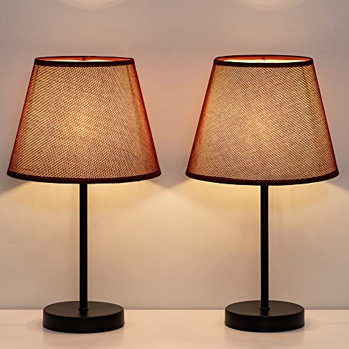 Preisvergleich Produktbild Tischlampe, Nachttischlampe Kleine 2er-Set Tischleuchte für Schlafzimmer, Büro, Kinderzimmer mit Mini Metall-Basis und Rotwein Stoffschirm