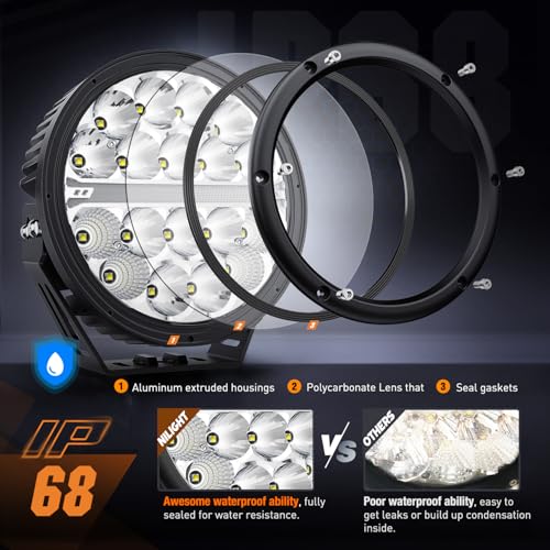 Image of Nilight 7 inch Round LED Offroad Driving Light with Amber DRL 90W IP68