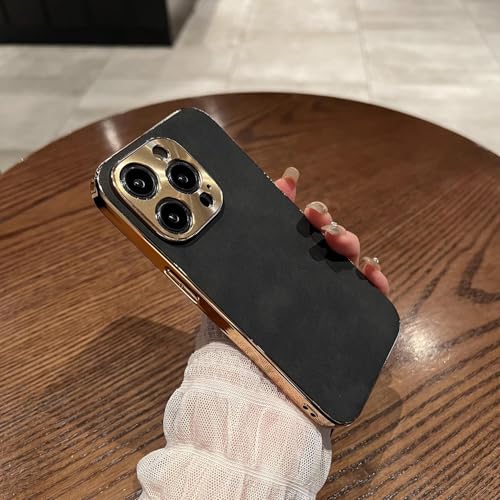 Coque iPhone 15 Pro Max noir cuir fourrure protection intégrale avec objectif métal
