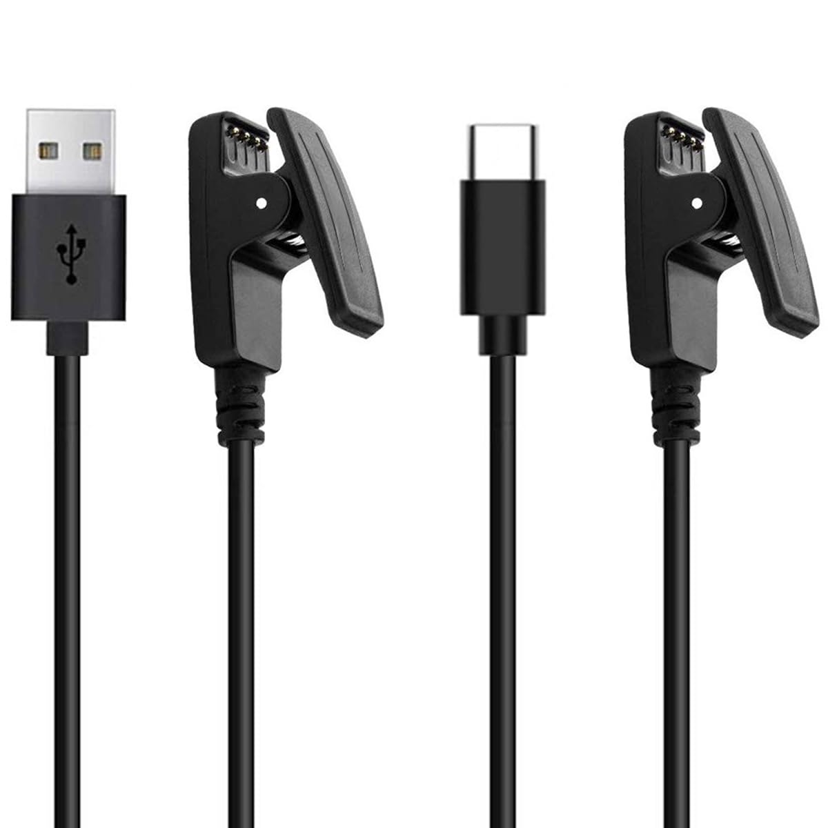 USB-A/C Charger for Garmin Lily 2 | Forerunner 35 230 235 630 645 735XT | Vivomove HR | Approach G10 S20 | Charging Cable Clip Cord for Garmin Watches (2Pack, 3.3ft/1m)
