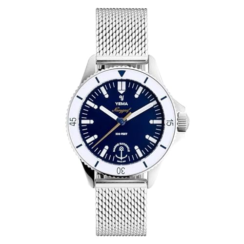 Yema Navygraf Marine Nationale Acciaio Quarzo Pelle Blu Bianco Orologio Donna