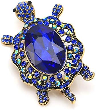 Women's Crystal Big Turtle Pin Brooch Lucky Gorgeous Classic Girl Animal Decorative Jewelry (Dark blue)