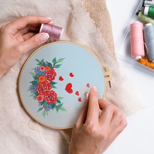 Image of Loyisal Embroidery Kit for Beginner Adults, Adult DIY Hand Embroidery Set, Ideal for Valentine's Day and Home Decorations (Flower)