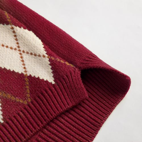 Image of Sweater Vest Women,Sleeveless V Neck Argyle Plaid Long Preppy Loose Knitted Casual School Sweaters Tank Top