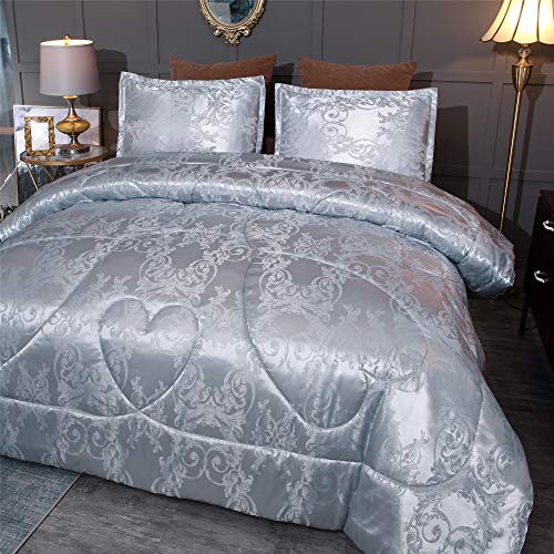 Raytrue-X King Size Comforter Set, Silver Bedding Comforter Sets All Season Grey Bed Comforter King Set, Soft Lightweight Silk Jacquard Comforter Set With 2 Pillow Shams(King,104X90) #TOP1