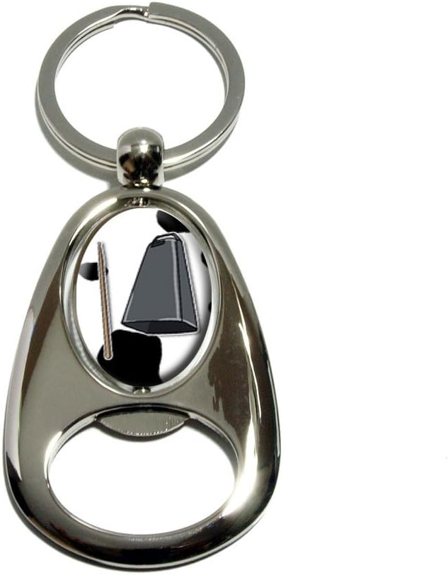 More Cowbell - Musical Instrument Music Funny Parody Joke Marching Band Cow Print - Chrome Plated Metal Spinning Oval Design Bottle Opener Keychain Key Ring : Clothing, Shoes & Jewelry