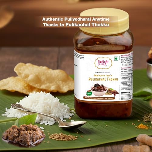 Image of Delight Foods Mylapore Iyer's Pulikachal Thokku 800g | Traditional Tamil Nadu Rice Mix | Made with Pure Gingelly /Sesame Oil | Homemade Style Pickle | No Preservatives