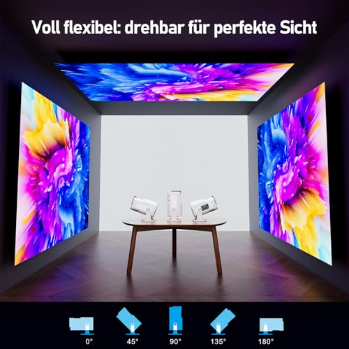 OKYUK Mini Beamer 4k,1080P Tragbar Outdoor Beamer, Projector 4k mit Projektionsleinwand, 180° drehbar Projektor mit Vielen Schnittstellen für Handy/Laptop (Weiß) – Bild 7
