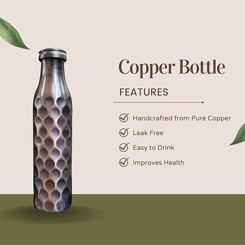 Miniatura 43 de Perilla Home Botella de agua de cobre puro de 34 onzas, a prueba de fugas, 100% pura, recipiente de cobre ayurvédico, bebe más agua y disfruta