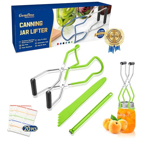 Image of Canning Jar Lifter Tongs with Jar Lid Lifter Magnetic Lid Lifter,Canning Bubble Popper Bubble Remover and Canning Labels for Canning Supplies Starter Kit,4Pcs Canning Tools-Neon Green