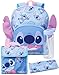 Produktbild Disney Lilo and Stitch Mädchen Rucksack | Kinder Alien Charakter Merchandise 3D Ohren Schulrucksack Federmäppchen und Wasserflasche | Back to School Bag Geschenke, blau, Einheitsgröße