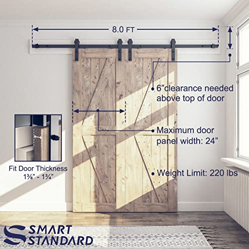 image for SMARTSTANDARD 8 FT Double Barn Door Hardware Kit, Sliding Door Track-S