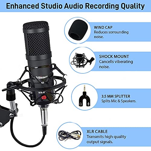 Image of WRIGHT WR BM 800 Condenser Microphone with Mic Stand and POP Filter for Podcast and Studio Recording Singing Condenser mic Full Set Kit (Without Sound Card)