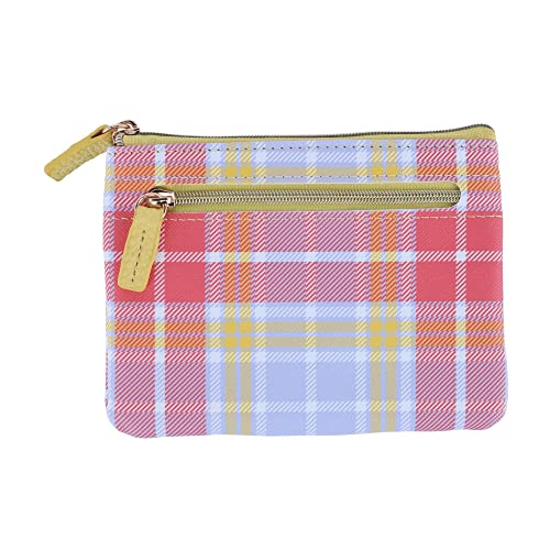 Buxton Women's Summer Plaid Printed Vegan Leather Id Coin Case, Plaid With Yellow #TOP4