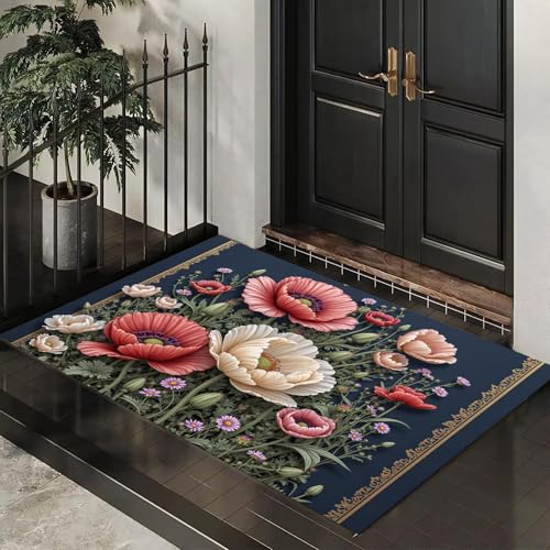 Paillasson Intérieur 40 x 60 cm Tapis Entrée Rétro Bleu Marine - 5